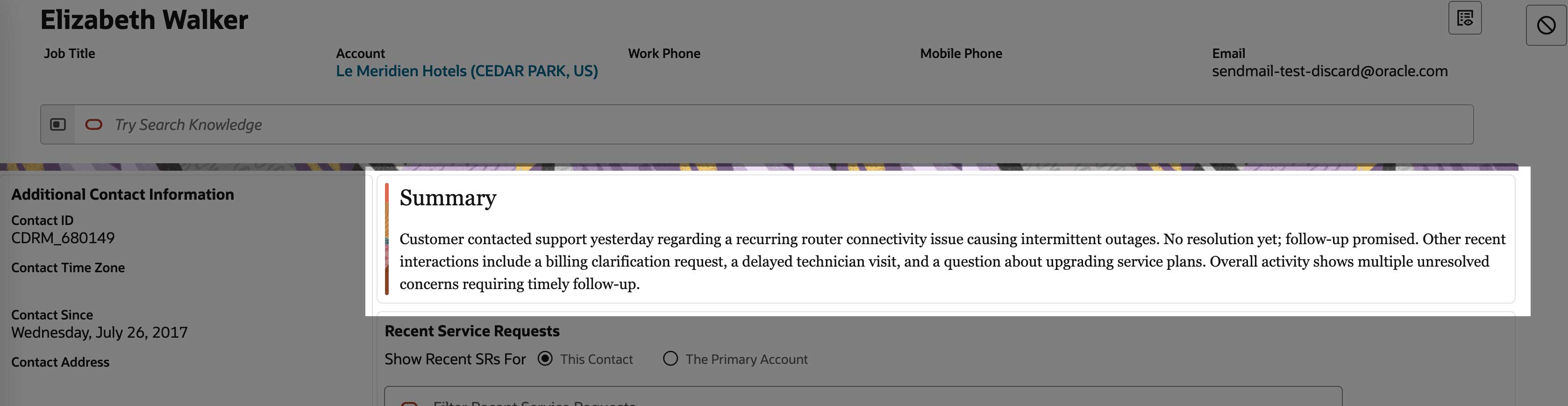 AI-generated contact summary for Fusion Service