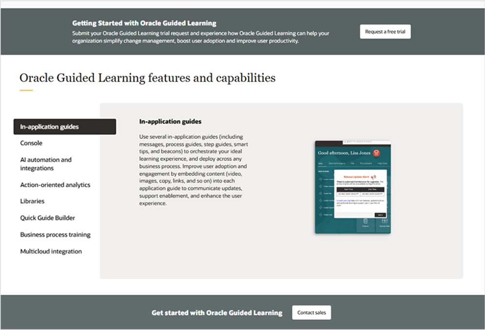 Screen shot: oracle guided learning features and capabilities