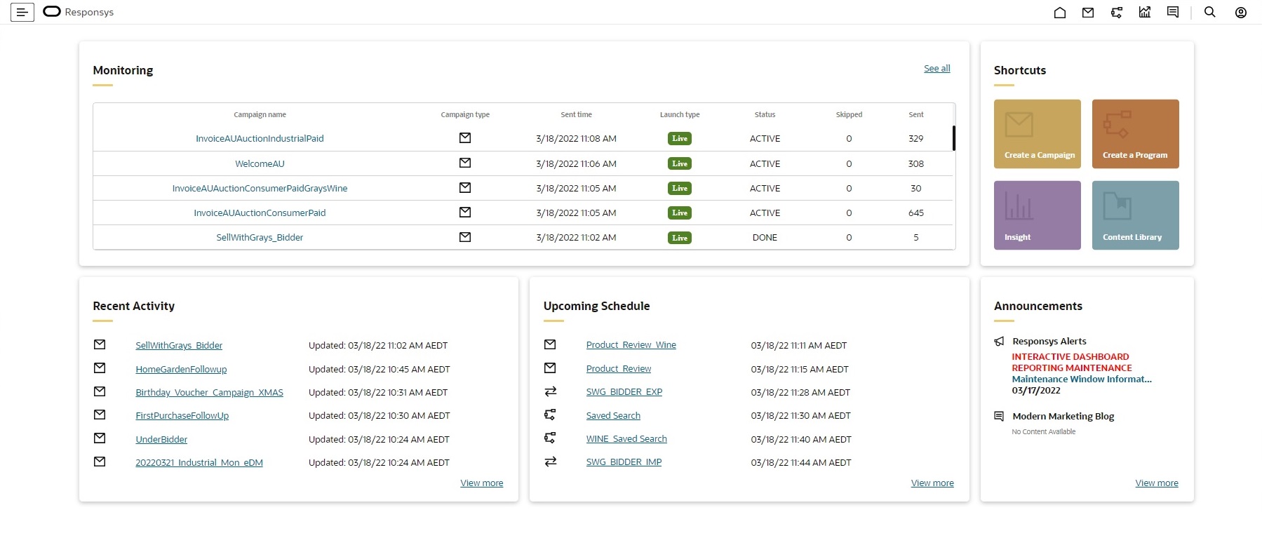 Current Responsys Dashboard